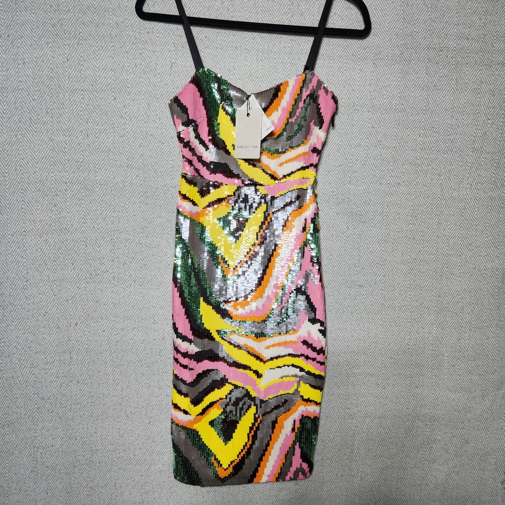 Adelyn Rae Abstract Swirl Sequined Strapless Mini Dress